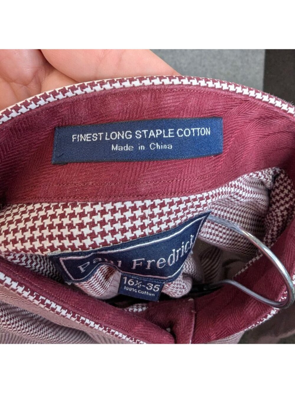 Paul Fredrick Mens 16.5 35 Dress Shirt Maroon White Button Down Long Sleeve - Picture 11 of 11
